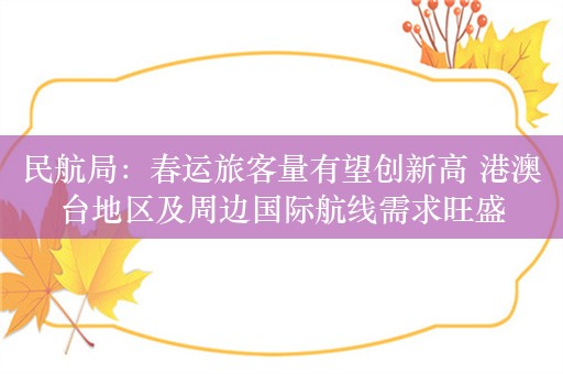 民航局：春运旅客量有望创新高 港澳台地区及周边国际航线需求旺盛