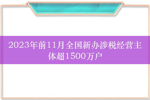 2023年前11月全国新办涉税经营主体超1500万户