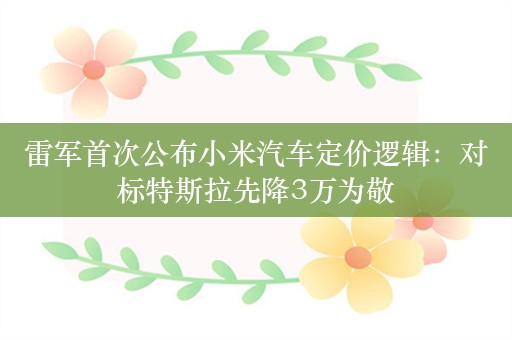 雷军首次公布小米汽车定价逻辑：对标特斯拉先降3万为敬