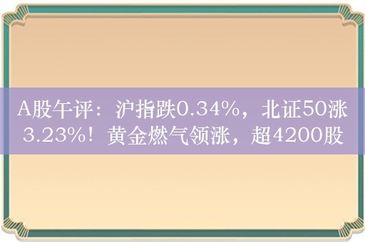 A股午评：沪指跌0.34%，北证50涨3.23%！黄金燃气领涨，超4200股下跌，成交5095亿，北向资金净卖出43.4亿