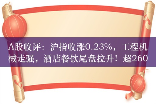 A股收评：沪指收涨0.23%，工程机械走强，酒店餐饮尾盘拉升！超2600股上涨，成交8128亿；机构解读后市