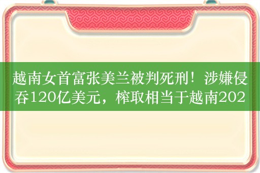 越南女首富张美兰被判死刑！涉嫌侵吞120亿美元，榨取相当于越南2022年国内生产总值11%的资金