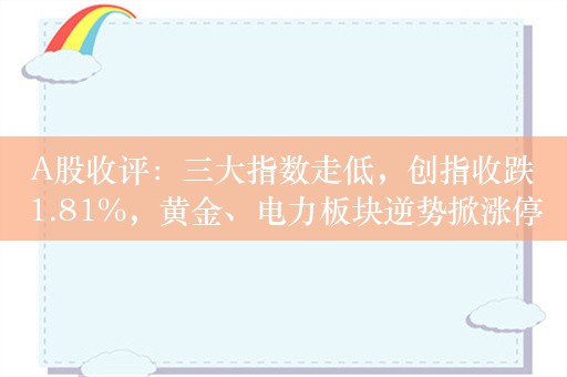 A股收评：三大指数走低，创指收跌1.81%，黄金、电力板块逆势掀涨停潮，超4500股下跌成交额9314亿；机构解读