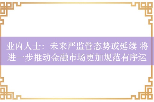 业内人士：未来严监管态势或延续 将进一步推动金融市场更加规范有序运行