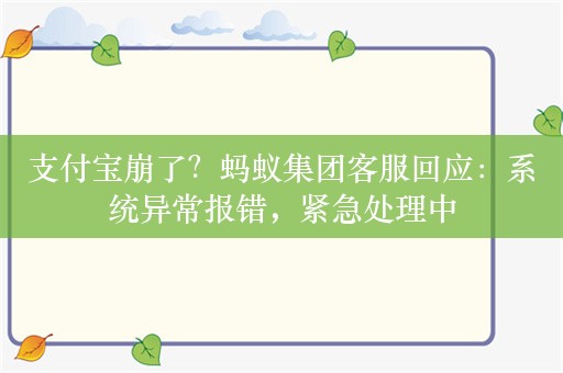 支付宝崩了？蚂蚁集团客服回应：系统异常报错，紧急处理中