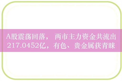 A股震荡回落， 两市主力资金共流出217.0452亿，有色、贵金属获青睐！有色金属净流入4.14亿