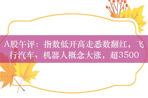 A股午评：指数低开高走悉数翻红，飞行汽车、机器人概念大涨，超3500股上涨，成交6193亿；机构解读后市