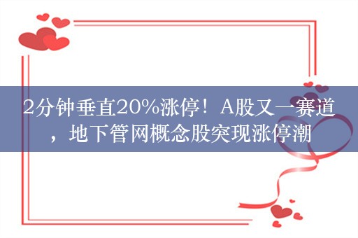 2分钟垂直20%涨停！A股又一赛道，地下管网概念股突现涨停潮