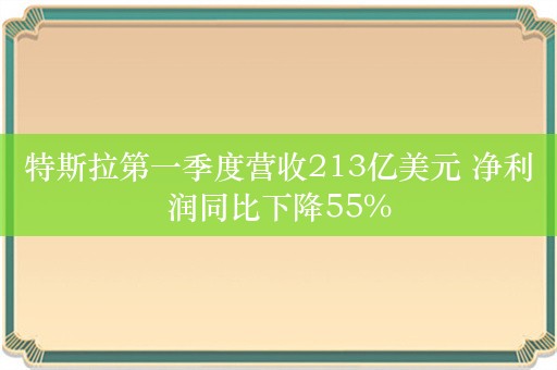 特斯拉第一季度营收213亿美元 净利润同比下降55%