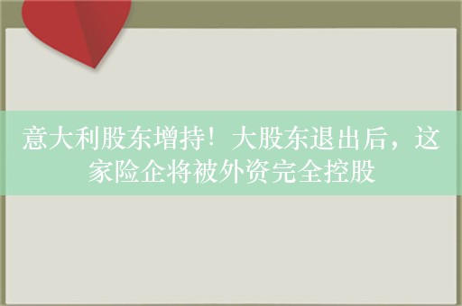 意大利股东增持！大股东退出后，这家险企将被外资完全控股