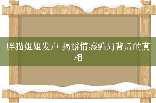 胖猫姐姐发声 揭露情感骗局背后的真相