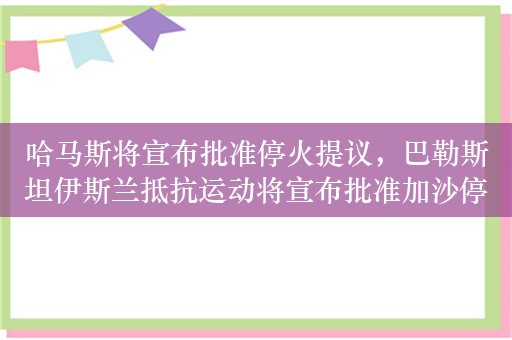 哈马斯将宣布批准停火提议，巴勒斯坦伊斯兰抵抗运动将宣布批准加沙停火和释放人质提议