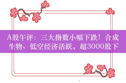 A股午评：三大指数小幅下跌！合成生物、低空经济活跃，超3000股下跌，北向资金净卖出超33.4亿