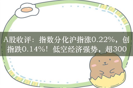 A股收评：指数分化沪指涨0.22%，创指跌0.14%！低空经济强势，超3000个股上涨，成交9687亿；机构解读