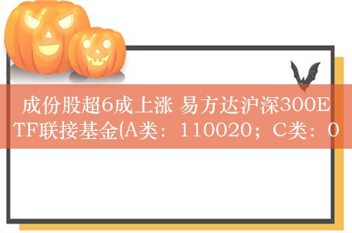 成份股超6成上涨 易方达沪深300ETF联接基金(A类：110020；C类：007339)昨日反弹涨超0.5%