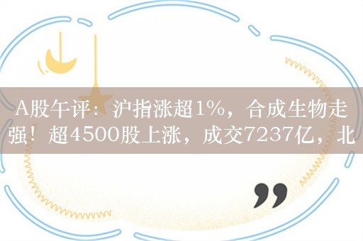 A股午评：沪指涨超1%，合成生物走强！超4500股上涨，成交7237亿，北向资金净买入超109亿