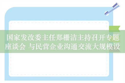 国家发改委主任郑栅洁主持召开专题座谈会 与民营企业沟通交流大规模设备更新工作