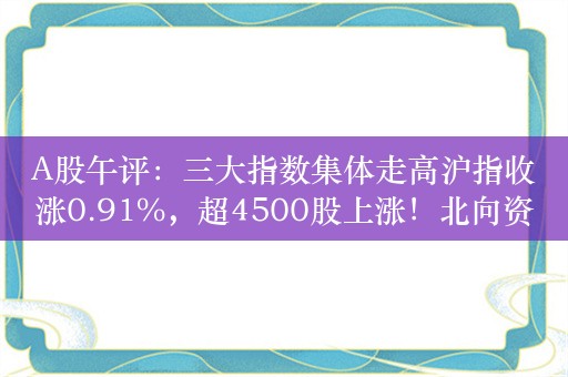 A股午评：三大指数集体走高沪指收涨0.91%，超4500股上涨！北向资金净买入超100亿，钴金属、港口航运板块领涨