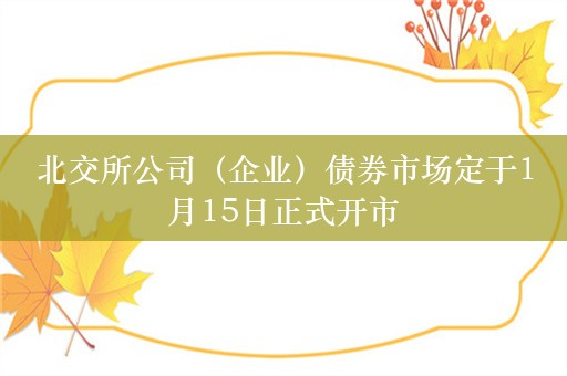 北交所公司（企业）债券市场定于1月15日正式开市