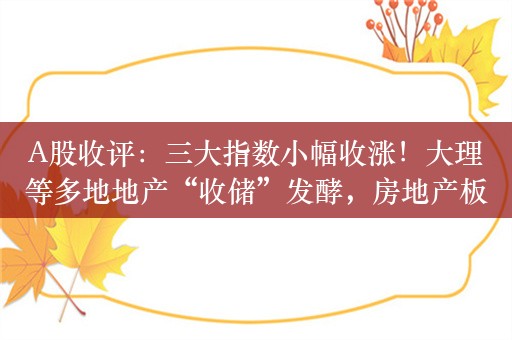 A股收评：三大指数小幅收涨！大理等多地地产“收储”发酵，房地产板块现涨停潮，超2800股上涨，全天成交8478亿