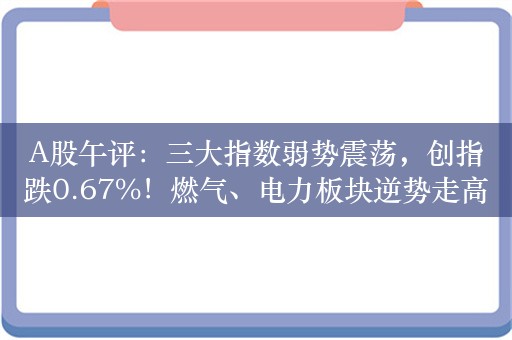 A股午评：三大指数弱势震荡，创指跌0.67%！燃气、电力板块逆势走高，超3900股下跌，成交5694亿；机构解读