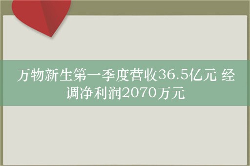 万物新生第一季度营收36.5亿元 经调净利润2070万元