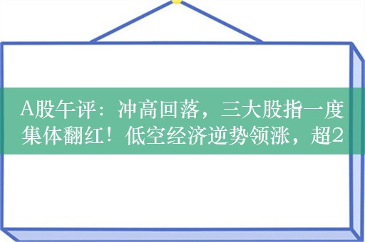 A股午评：冲高回落，三大股指一度集体翻红！低空经济逆势领涨，超2600股下跌，成交5125亿；机构解读