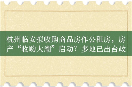 杭州临安拟收购商品房作公租房，房产“收购大潮”启动？多地已出台政策