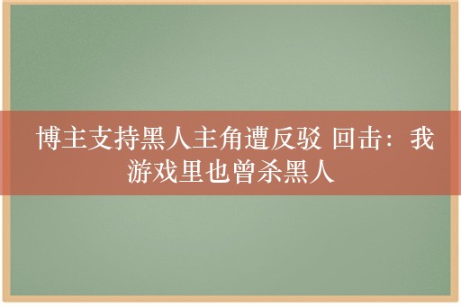  博主支持黑人主角遭反驳 回击：我游戏里也曾杀黑人