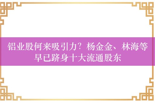 铝业股何来吸引力？杨金金、林海等早已跻身十大流通股东