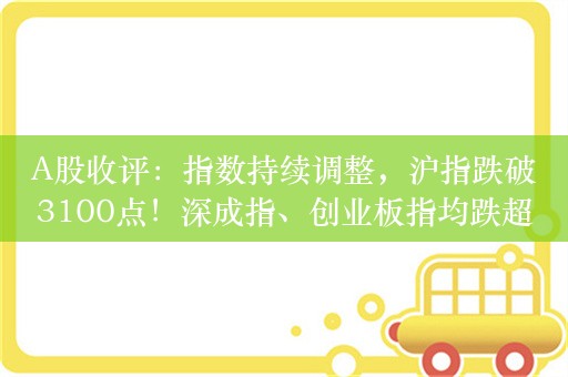 A股收评：指数持续调整，沪指跌破3100点！深成指、创业板指均跌超1.2%，电力板块逆市走高，超3800股下跌，成交7639亿