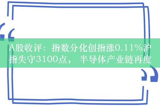 A股收评：指数分化创指涨0.11%沪指失守3100点， 半导体产业链再度活跃！超3500股下跌，成交7233亿；机构解读