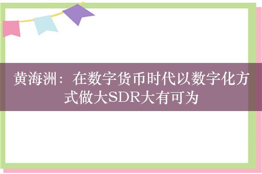 黄海洲：在数字货币时代以数字化方式做大SDR大有可为