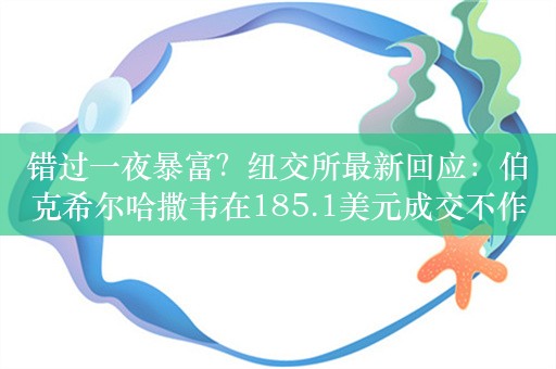 错过一夜暴富？纽交所最新回应：伯克希尔哈撒韦在185.1美元成交不作数