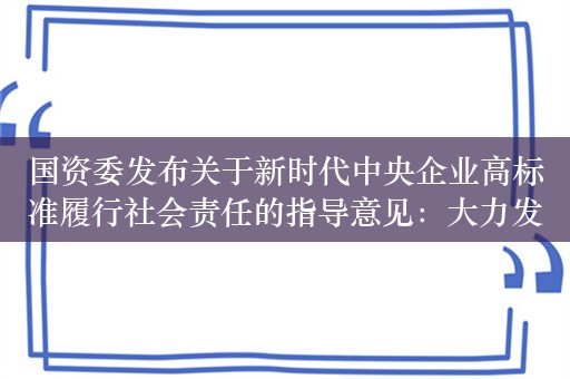 国资委发布关于新时代中央企业高标准履行社会责任的指导意见：大力发展战略性新兴产业