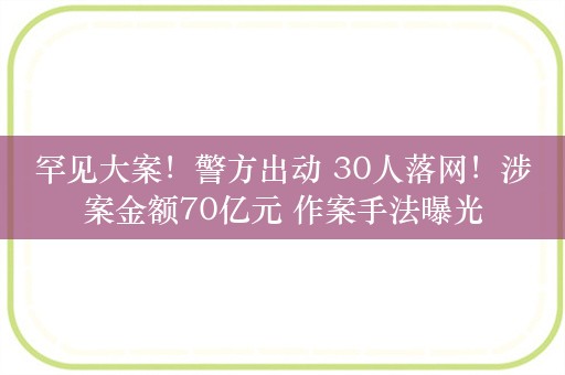 罕见大案！警方出动 30人落网！涉案金额70亿元 作案手法曝光