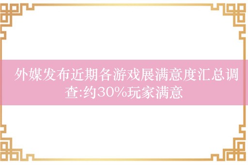  外媒发布近期各游戏展满意度汇总调查:约30%玩家满意