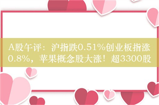 A股午评：沪指跌0.51%创业板指涨0.8%，苹果概念股大涨！超3300股下跌，成交4901亿；机构解读