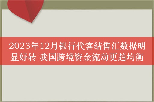 2023年12月银行代客结售汇数据明显好转 我国跨境资金流动更趋均衡