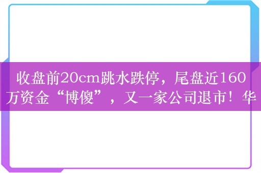 收盘前20cm跳水跌停，尾盘近160万资金“博傻”，又一家公司退市！华为官宣，倒计时3天，盘古大模型5.0将发布