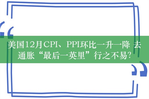 美国12月CPI、PPI环比一升一降 去通胀“最后一英里”行之不易？