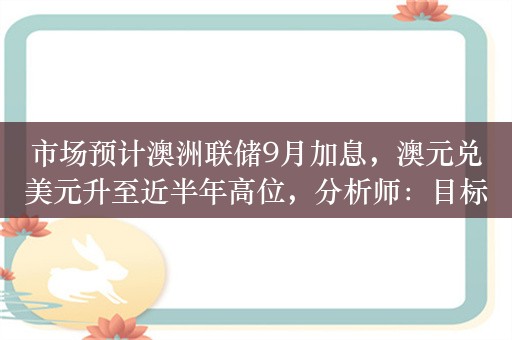 市场预计澳洲联储9月加息，澳元兑美元升至近半年高位，分析师：目标0.6796附近