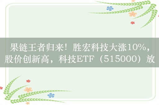 果链王者归来！胜宏科技大涨10%，股价创新高，科技ETF（515000）放量涨超1%！机构：科技股有望“乘势而上”