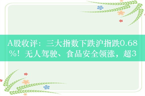 A股收评：三大指数下跌沪指跌0.68%！无人驾驶、食品安全领涨，超3600股下跌，全天成交6776亿，较昨日缩量469亿