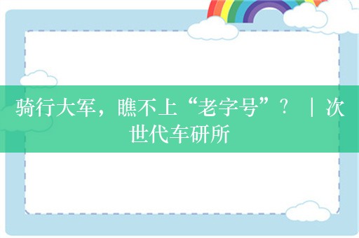 骑行大军，瞧不上“老字号”？ | 次世代车研所