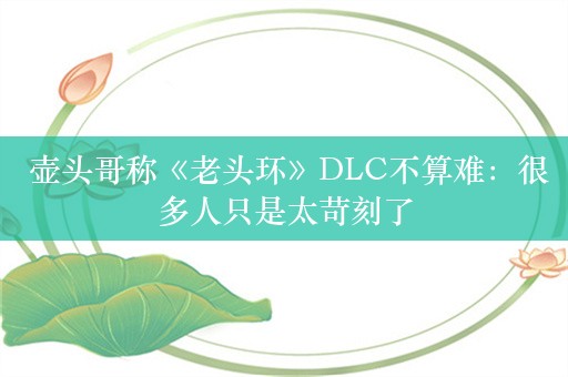  壶头哥称《老头环》DLC不算难：很多人只是太苛刻了