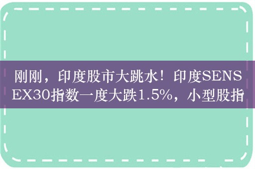 刚刚，印度股市大跳水！印度SENSEX30指数一度大跌1.5%，小型股指数一度跌超5%，印度股市已连续上涨8年