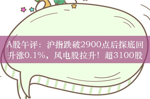 A股午评：沪指跌破2900点后探底回升涨0.1%，风电股拉升！超3100股下跌，成交4063亿