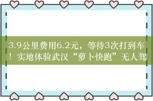 3.9公里费用6.2元，等待3次打到车！实地体验武汉“萝卜快跑”无人驾驶出租车：空调足，价格便宜，就是有点慢