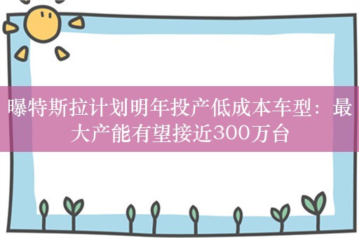 曝特斯拉计划明年投产低成本车型：最大产能有望接近300万台